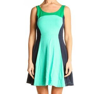 Women’s Express Blue Green Colorblock Dress S Sleeveless Fit & Flare Cotton